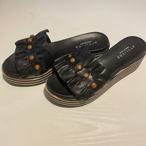 ateliers platform striped ruffle studded leather sandal made in Italy sz 39 - Picture 4 of 14